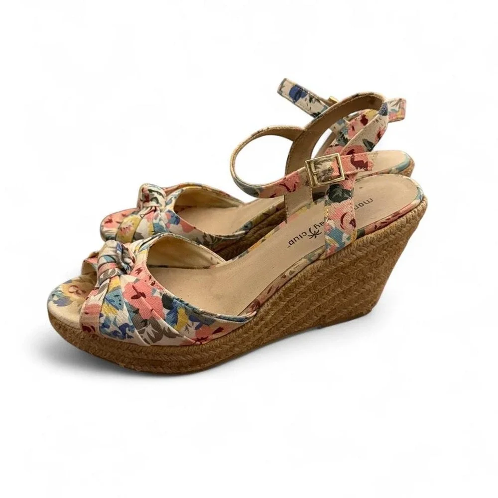 Montego Bay Club Floral Canvas Espadrille Wedge Sandals Multicolor Knotted Toe 8